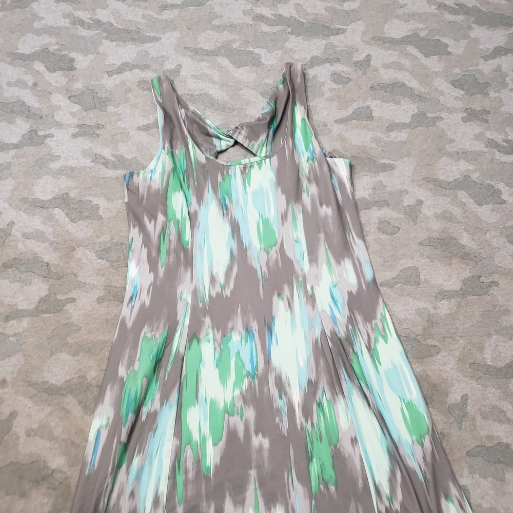 Eddie Bauer Travex Dress Womens Petite Small Gray Abstract Twist Back Sleeveless
